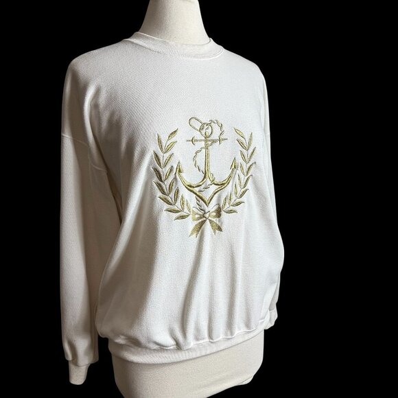 Woman's White with Gold Embroider Sweatshirt & Pants Set size XL Nautical - Picture 13 of 15